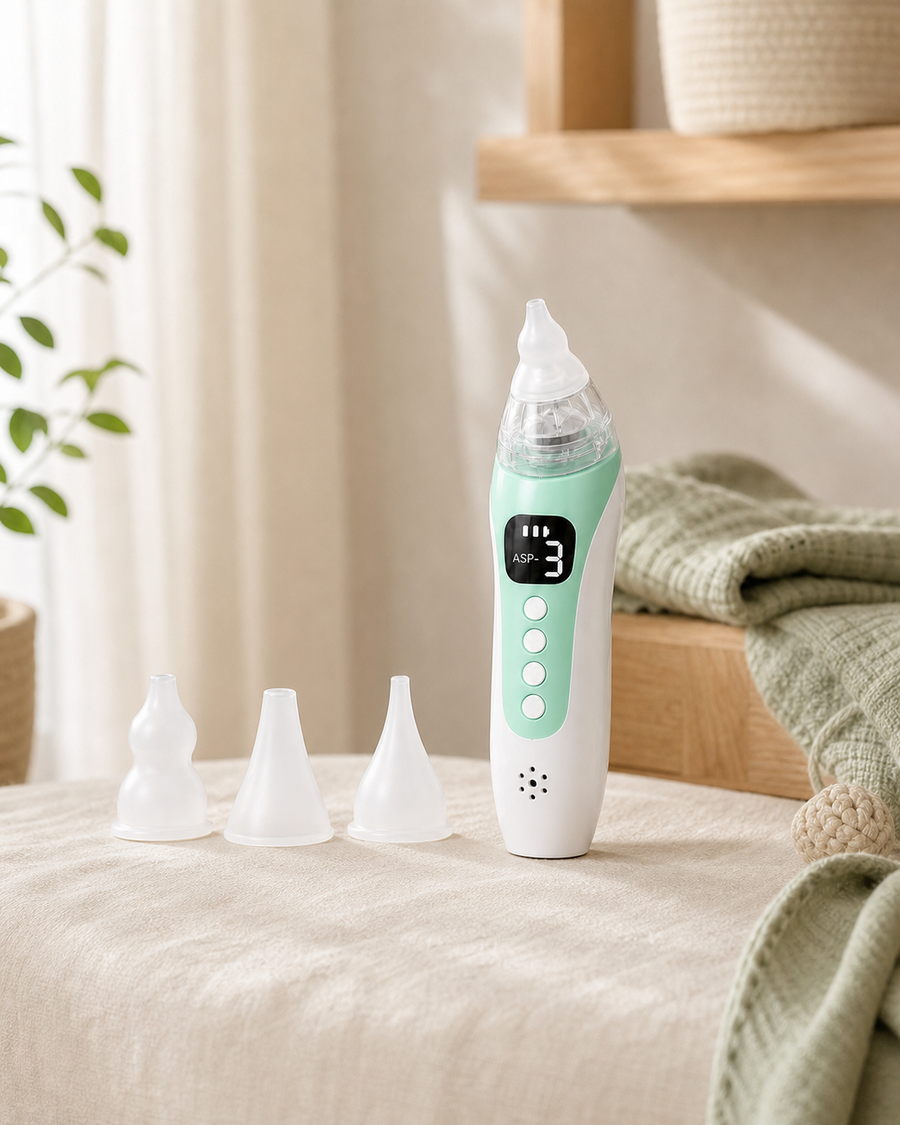 GentleCare Electric Nasal Aspirator with soft tips in a calm nursery