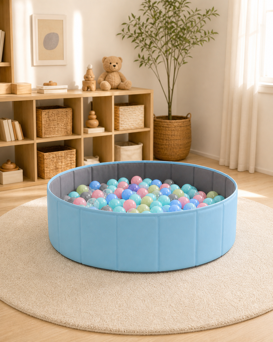 The Soft Play Ball Pit Bundle in a bright home playroom