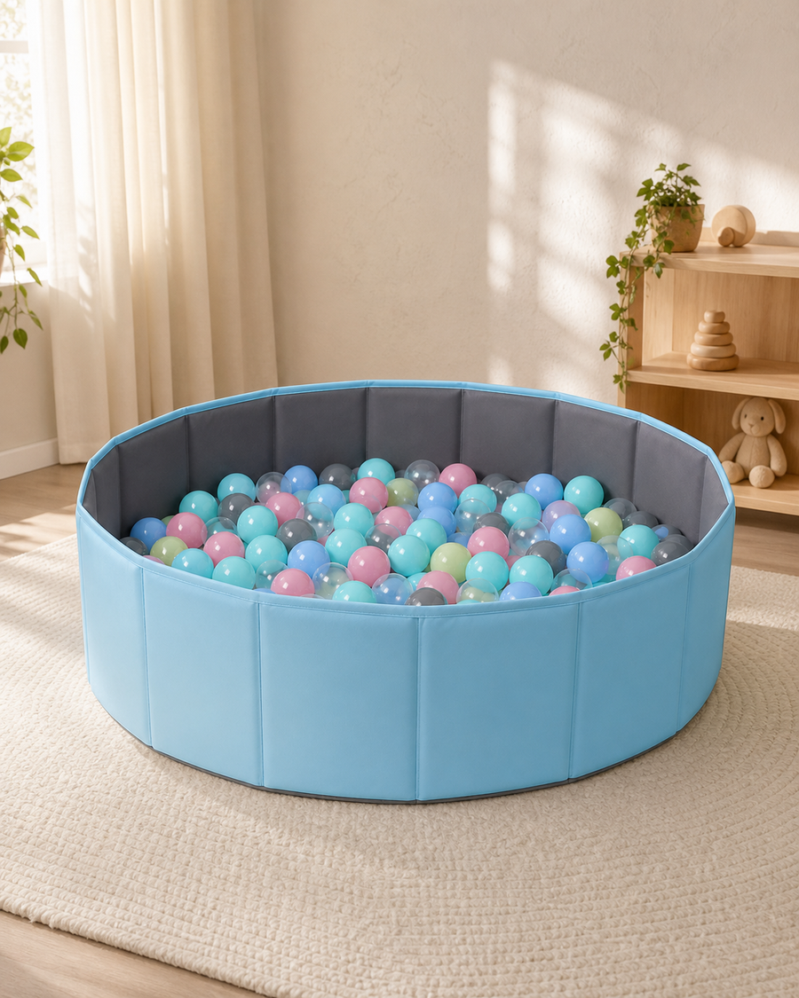 The Soft Play Ball Pit Bundle styled in a warm home playroom