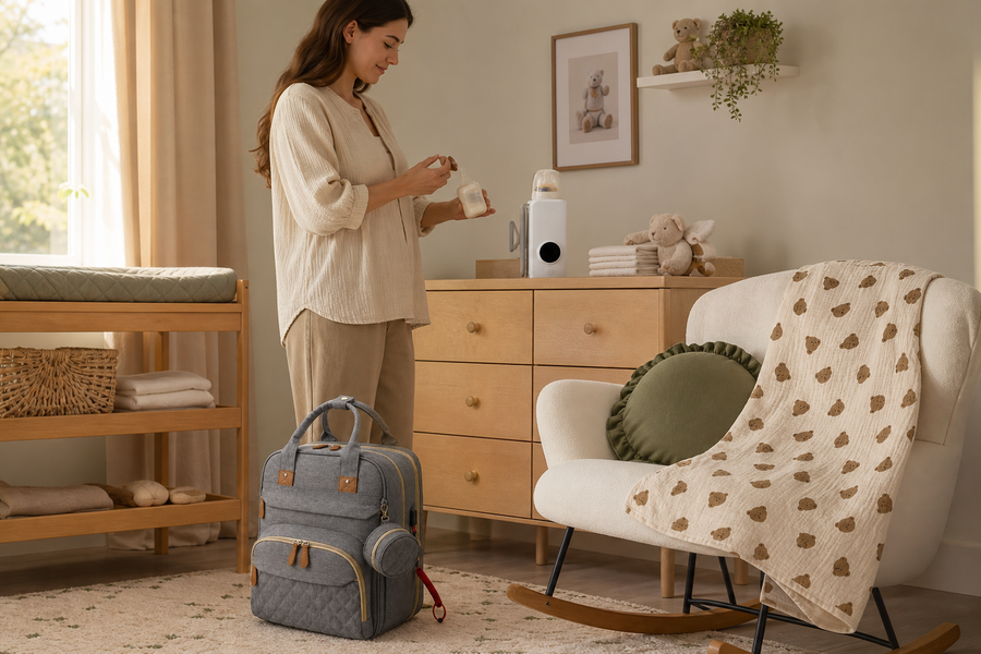 The Nurture On-the-Go Feeding Bundle in a warm home nursery
