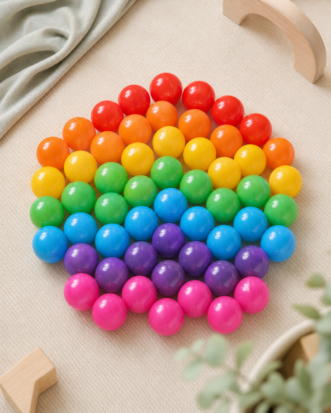 Colourful soft play balls arranged on a play mat